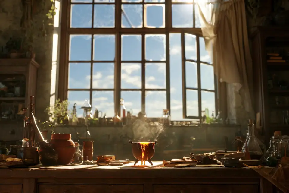 un creuset d’alchimiste où le métal sombre commence à virer à l’or, à la lumière d’une lampe à huile.