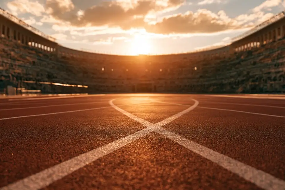 un stade antique vu depuis la ligne de départ.