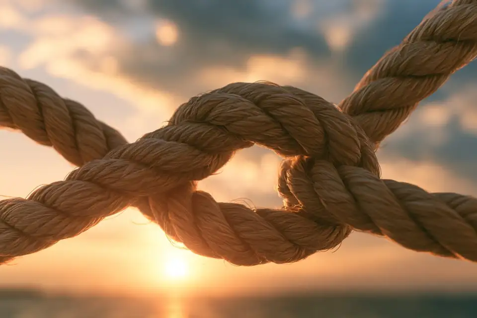 deux cordes tressées, gros plan sur les fibres.