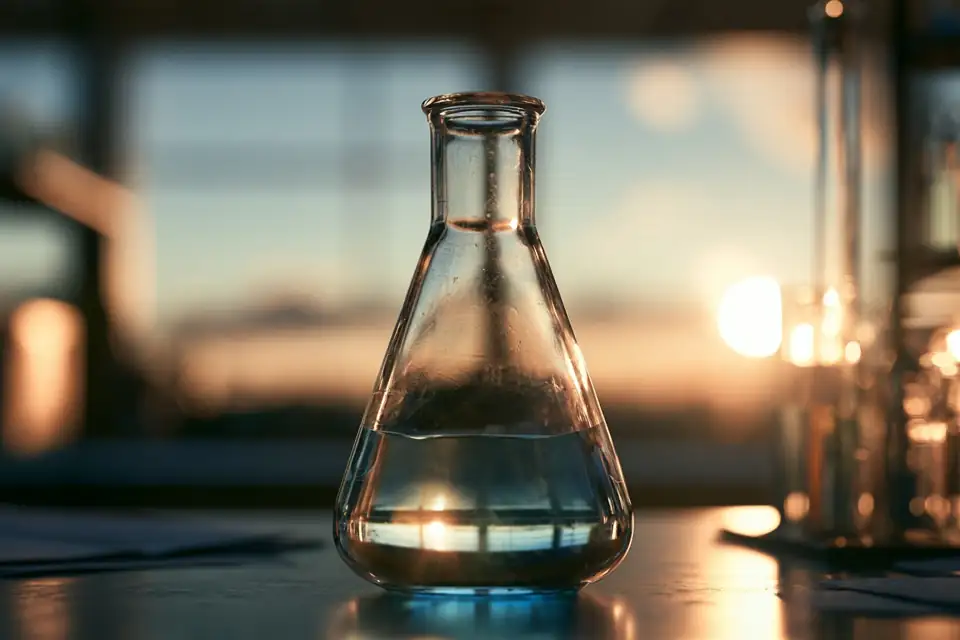 un laboratoire sombre, une fiole qui luit faiblement d’une lueur bleutée.