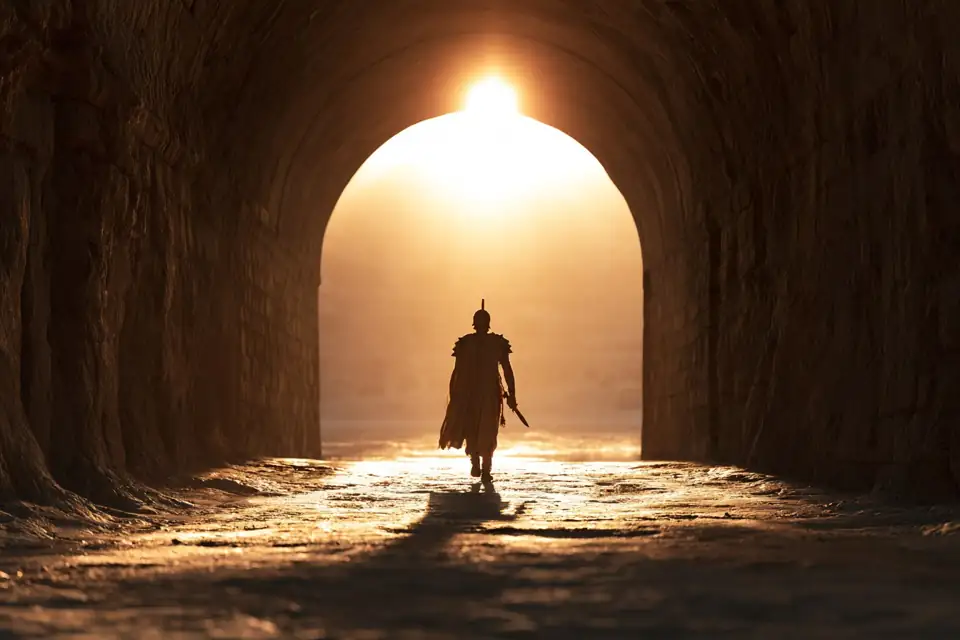 un gladiateur entrant seul dans l’arène, la lumière à l’autre bout du tunnel.