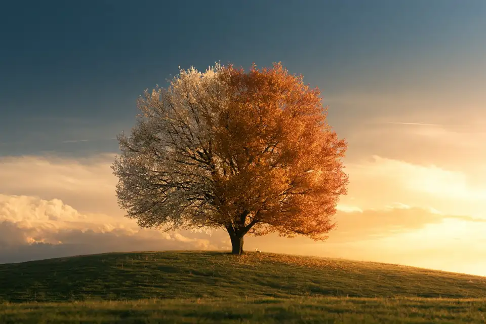 un arbre montré à travers quatre saisons dans la même lumière.