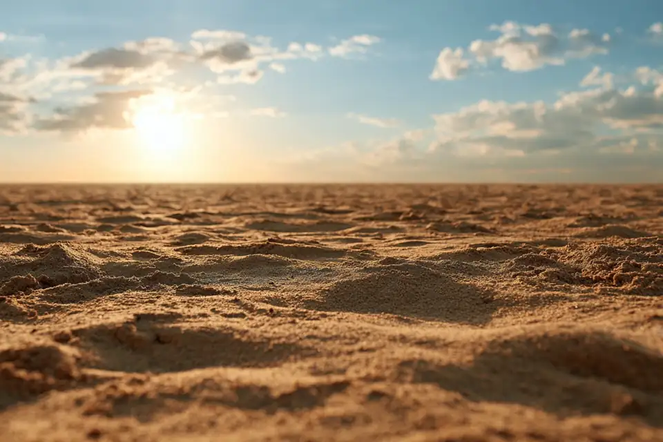une arène poussiéreuse où l’on voit les traces d’une lutte, lumière dorée.